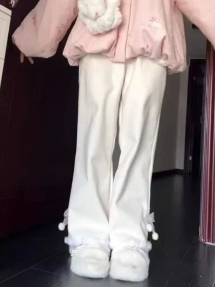 Pantalón Forrado en Polar Rosa — Tiro Alto Acampanado
