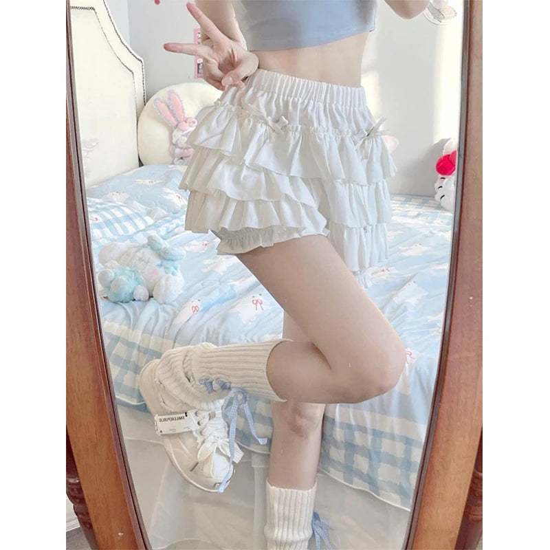 Falda Mini Kawaii con Volados y Lazo — Estilo Y2K Harajuku