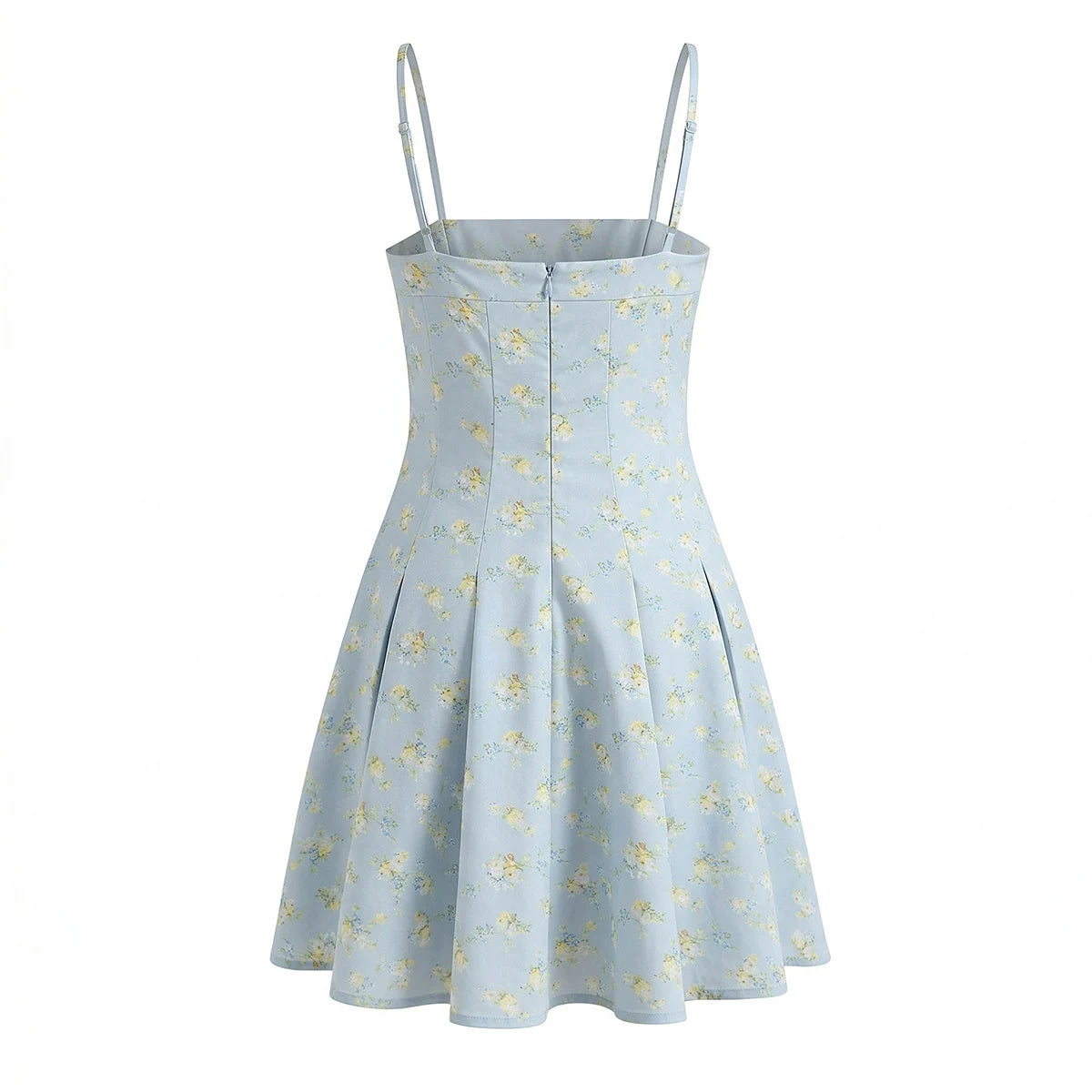 Vestido Mini de Tirantes Azul Floral — Cierre Trasero