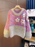 Sweater Crochet Bordado con Flores — Manga Farol Colorida