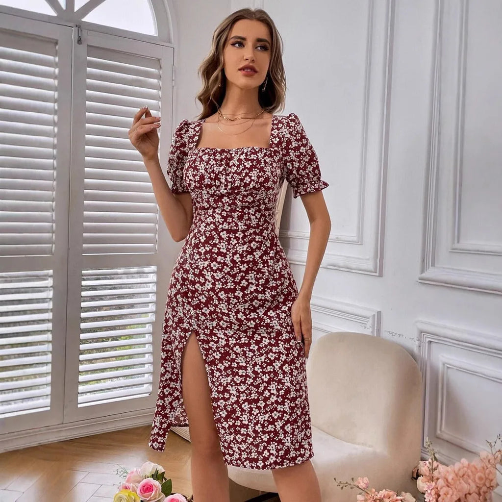 Vestido Midi Floral Manga Pétalo — Estilo Fresco