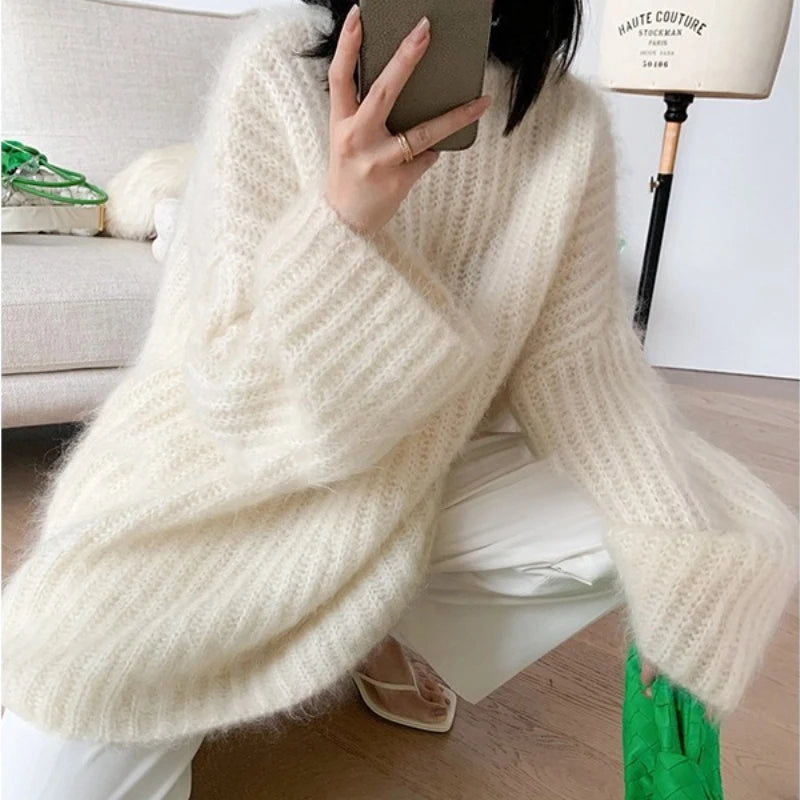 Sweater Oversize Afelpado Liso — Manga Larga Suave