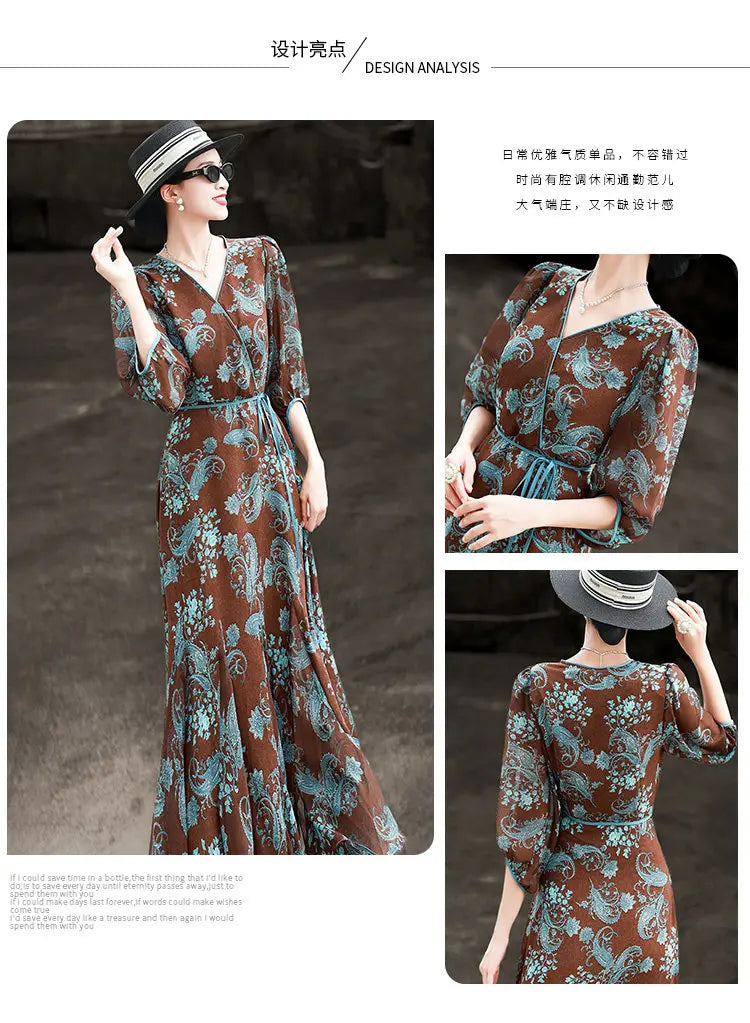 Vestido Maxi Sirena Estampado Paisley — Mangas Abullonadas
