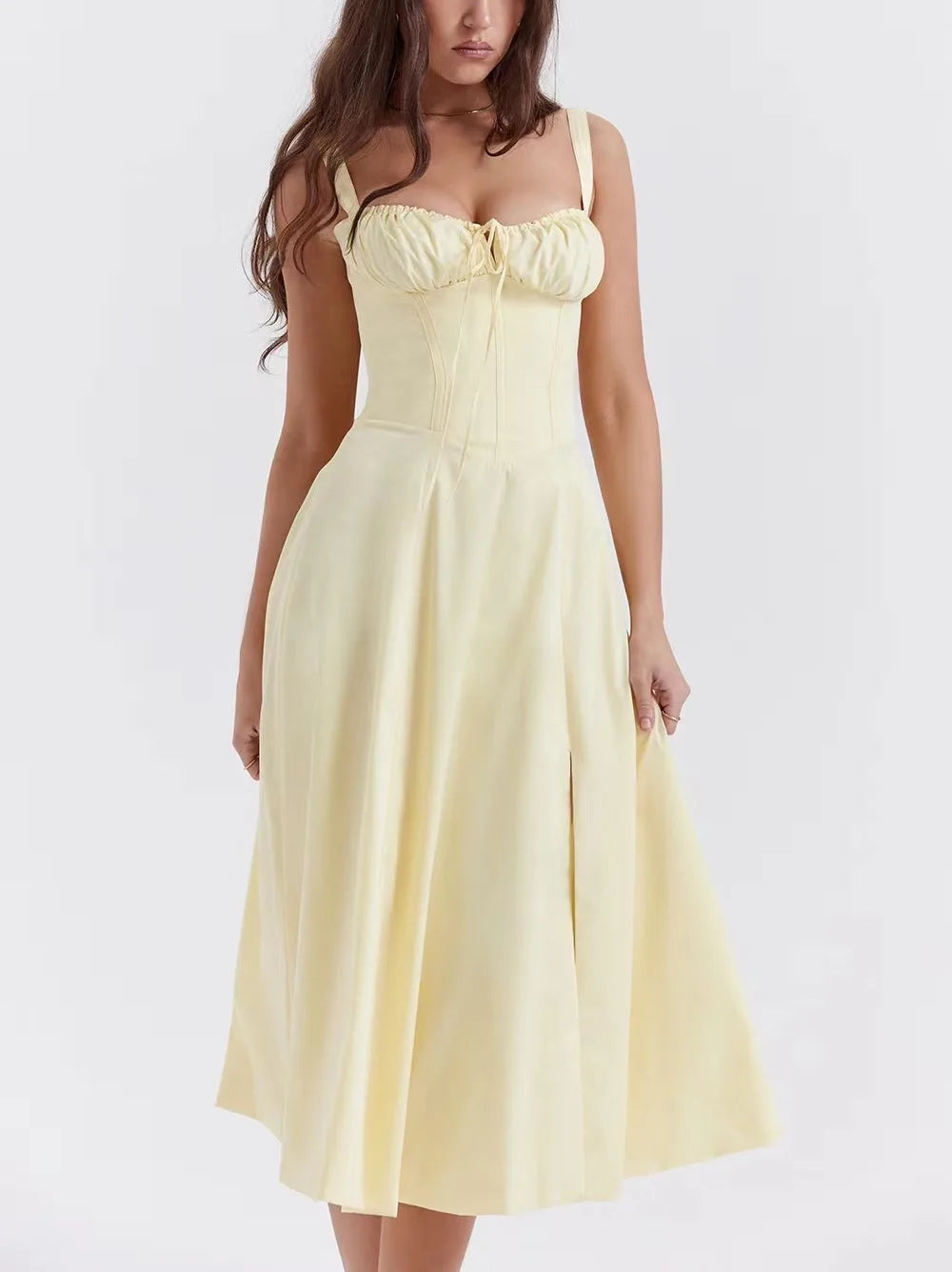 Vestido Midi Estilo Corsé Floral — Silueta Ajustada Vintage