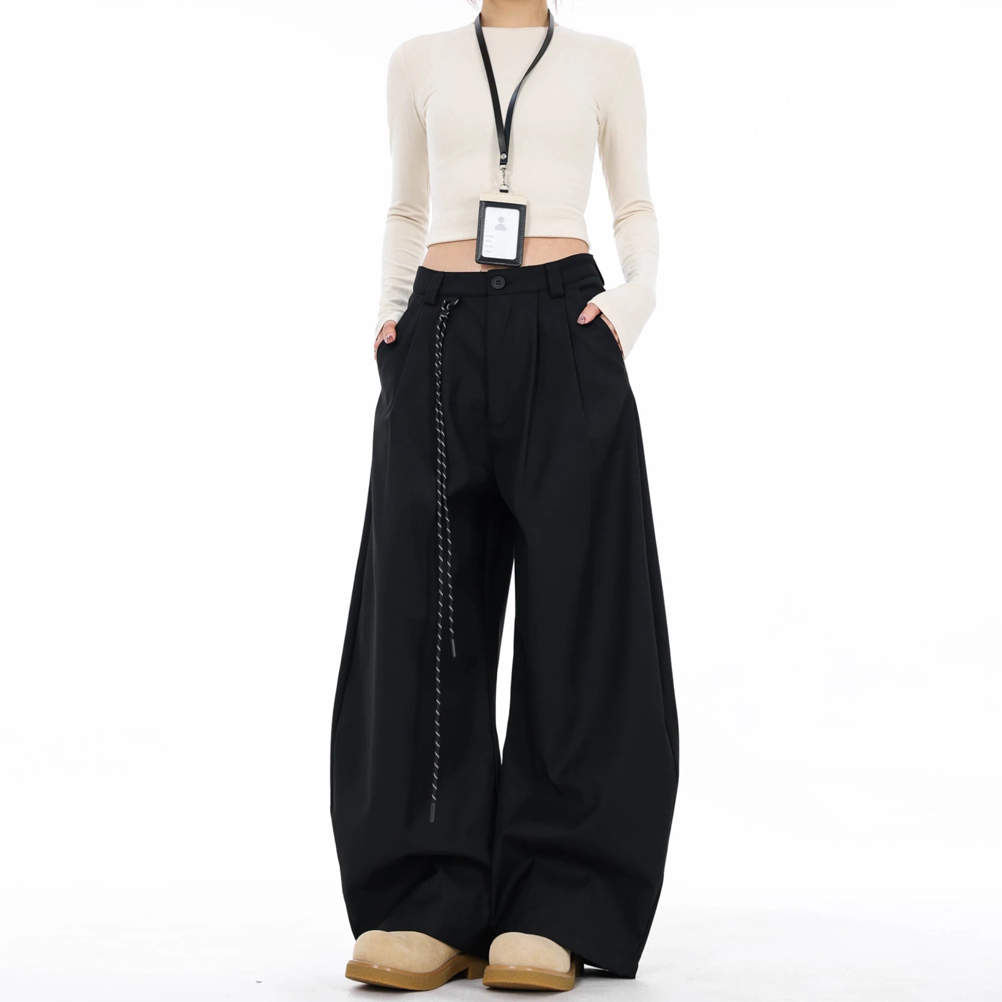 Pantalón de Vestir Recto Tiro Alto — Estilo Coreano de Oficina