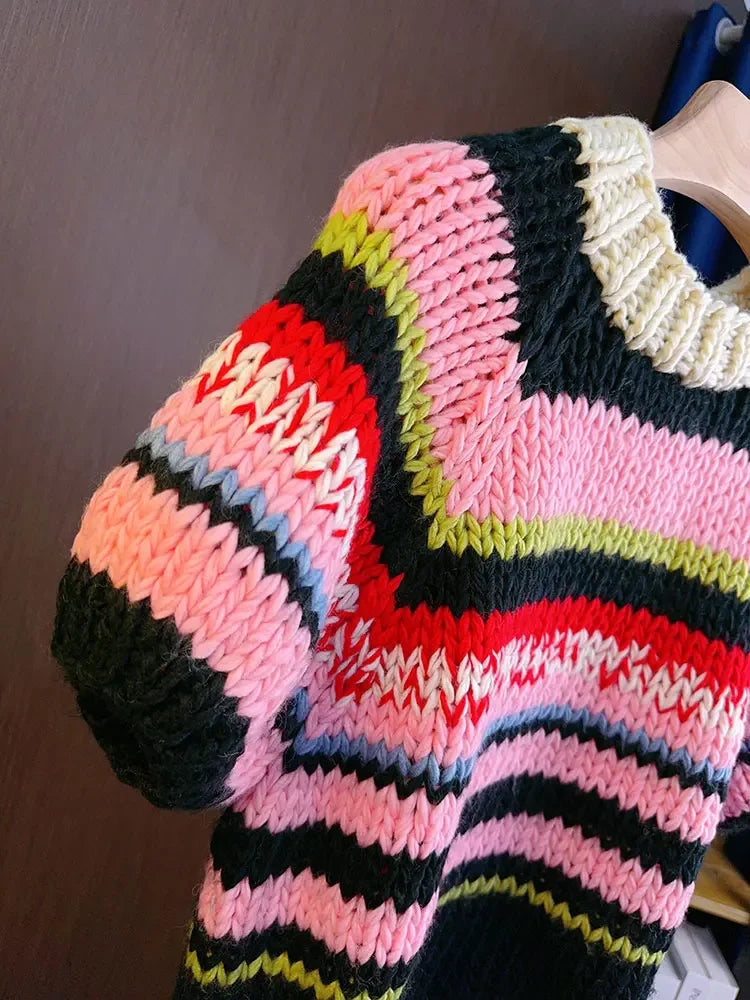 Sweater Corto a Rayas Arcoiris — Mezcla de Lana