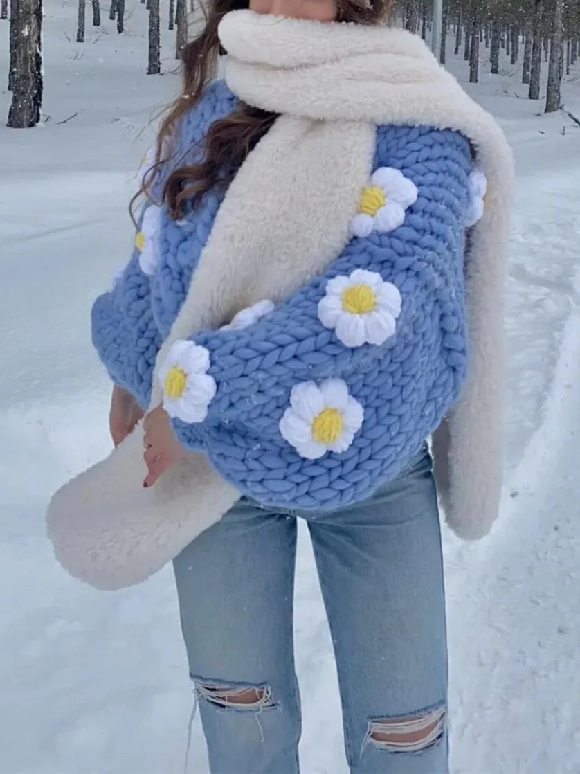 Cárdigan Crochet Multicolor con Flores 3D — Cuello V