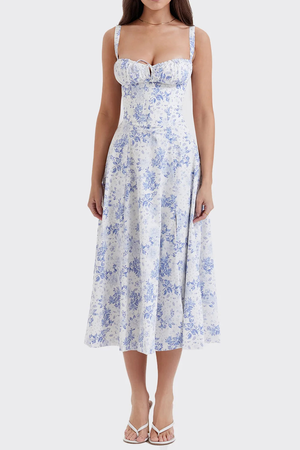 Vestido Midi Floral Manga Globo — Uso Diario