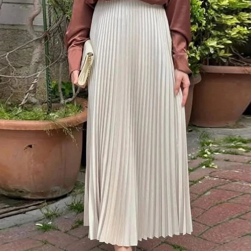 Falda Midi Plisada Café — Pliegues Cilíndricos