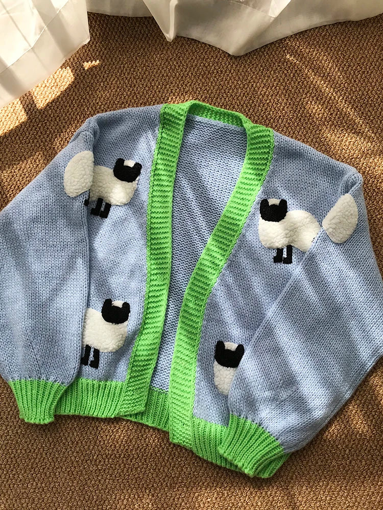 Cárdigan Crochet con Estampado de Ovejitas