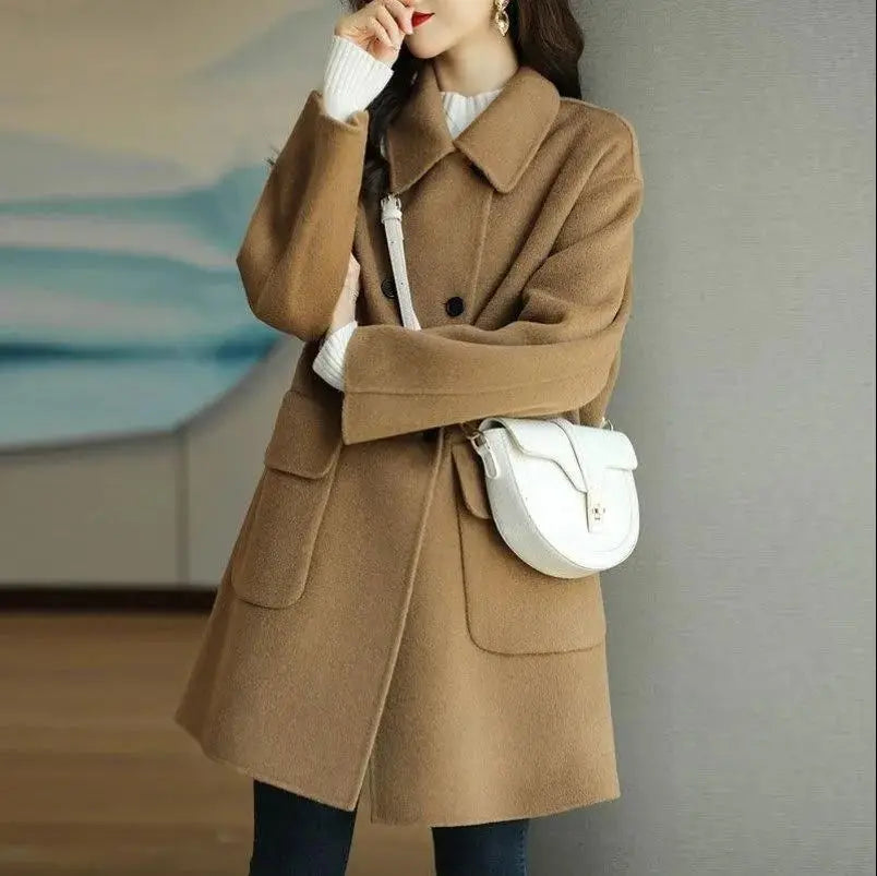 Abrigo de Lana Midi — Estilo Coreano Talla Grande