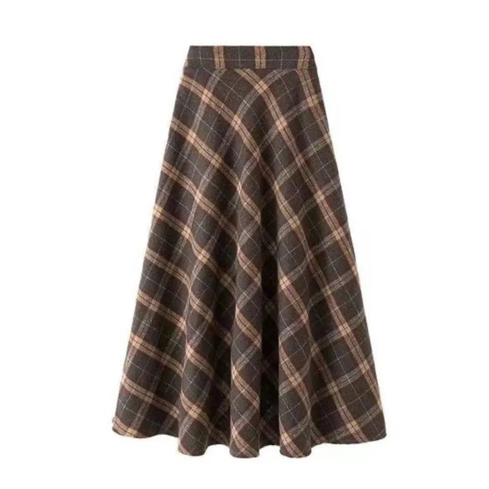 Falda Midi a Cuadros Tiro Alto — Estilo Retro Preppy