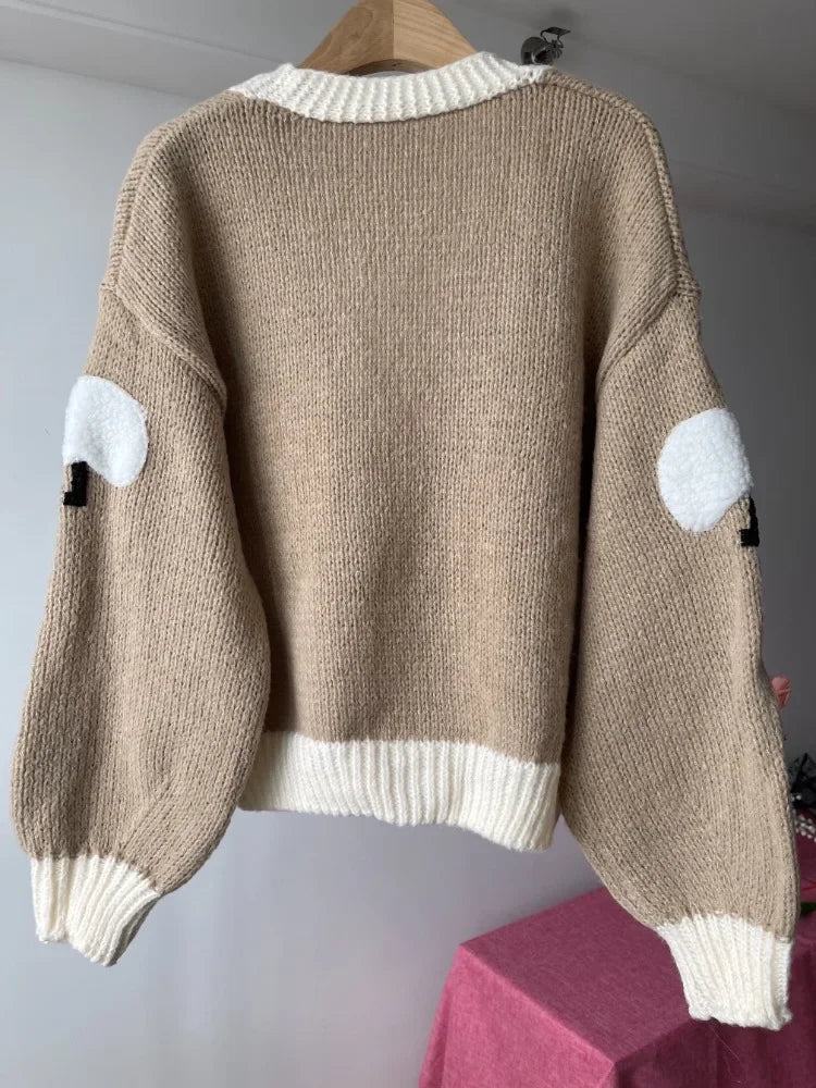 Cárdigan Crochet con Estampado de Ovejitas