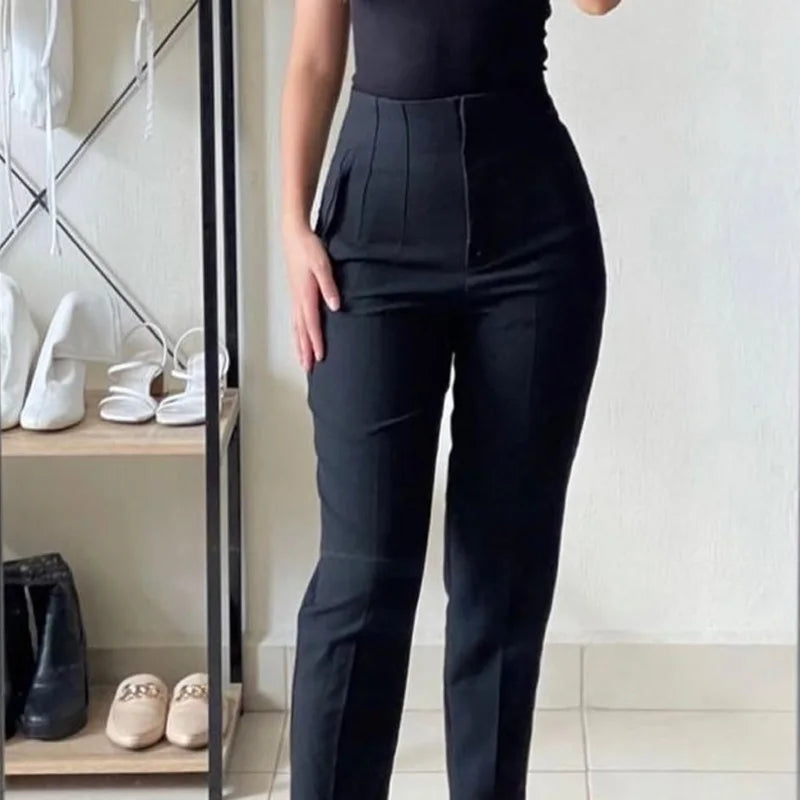 Pantalón Recto de Oficina Tiro Alto — Corte Formal