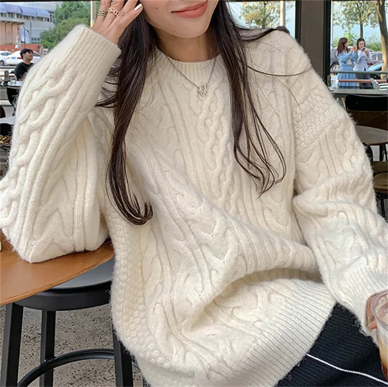 Sweater Grueso Cuello Redondo — Estilo Vintage Casual