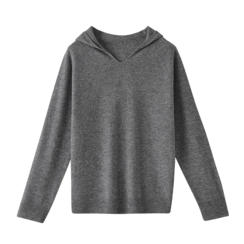 Sweater de Lana Merino con Capucha — Cuello V