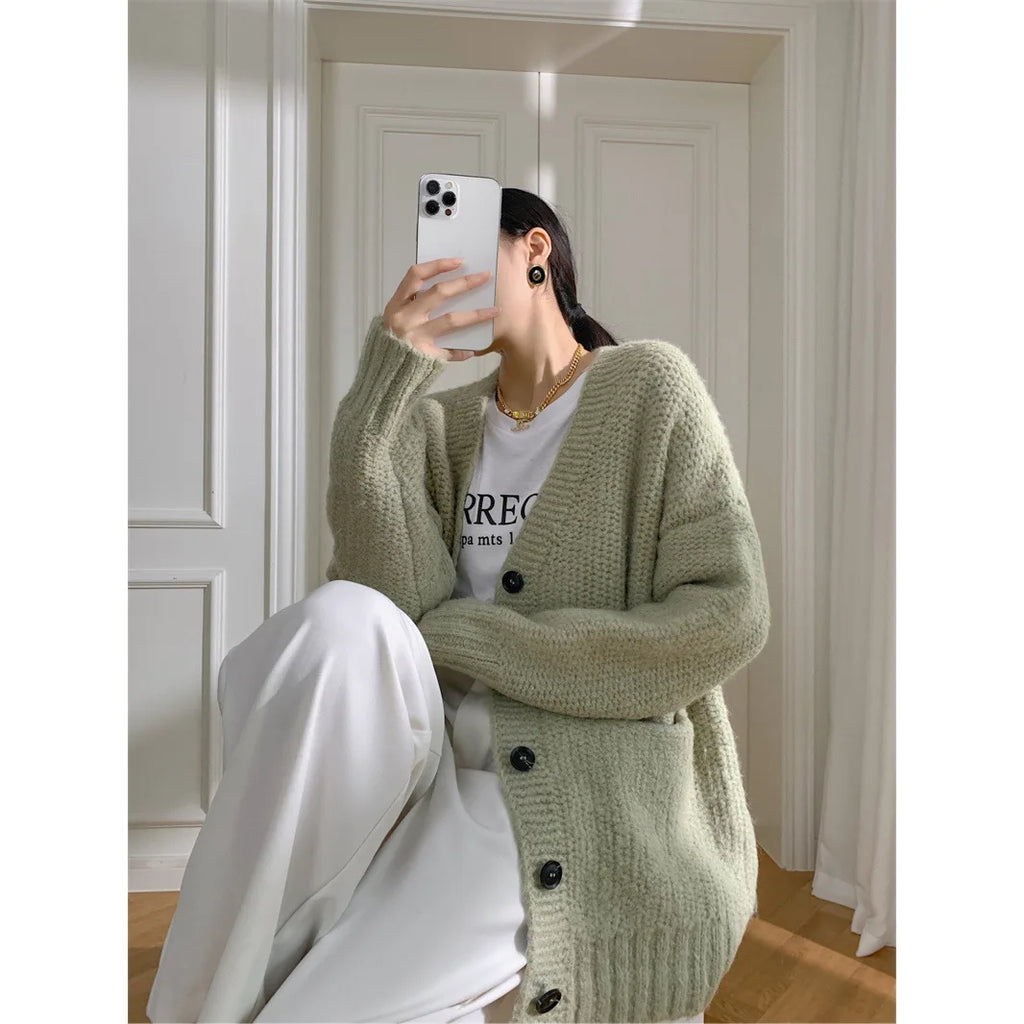 Cárdigan Grueso con Bolsillos — Cuello V Streetwear