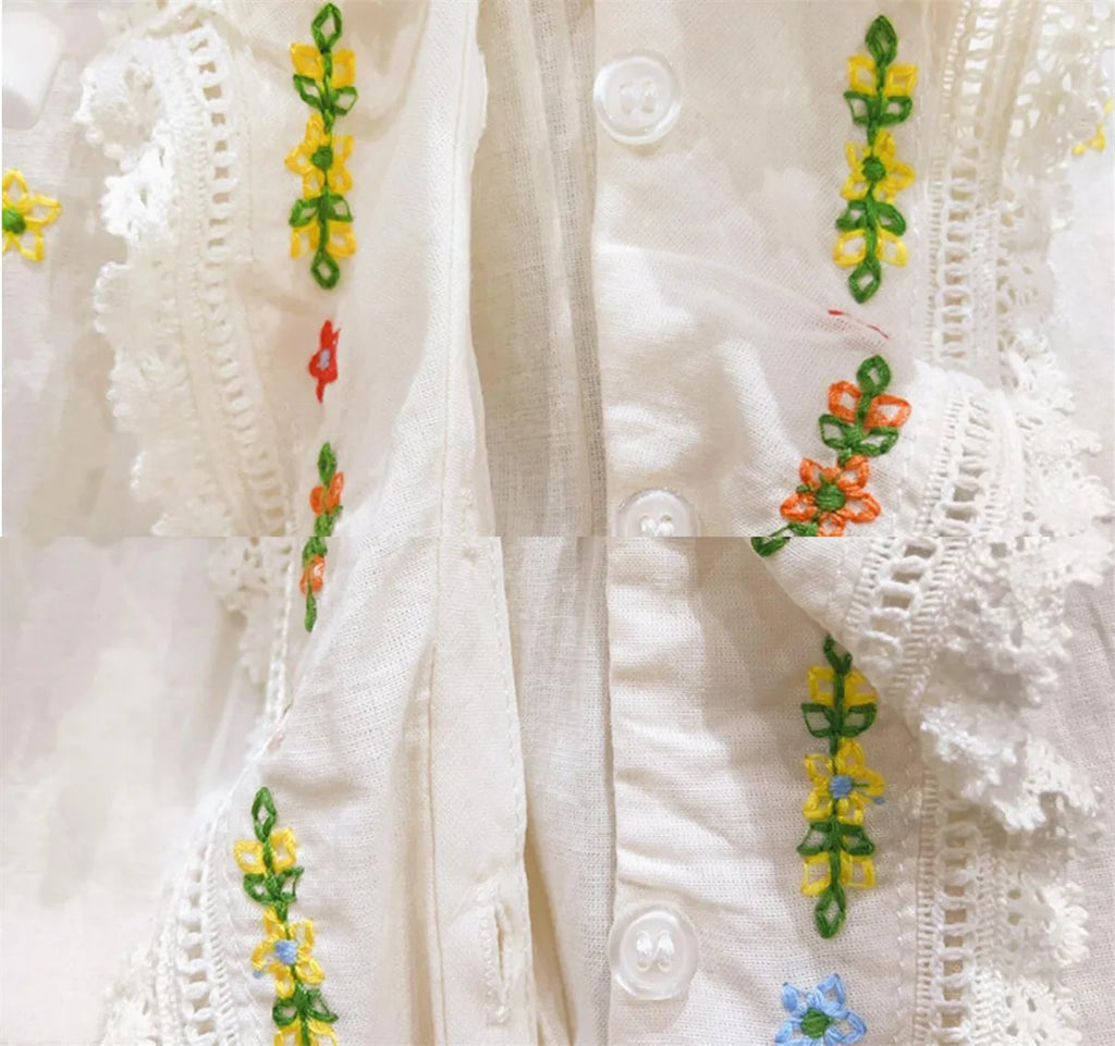 Blusa de Algodón Bordada — Volados y Escote V