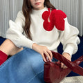 Sweater Rojo con Flores 3D Aplicadas — Manga Abullonada
