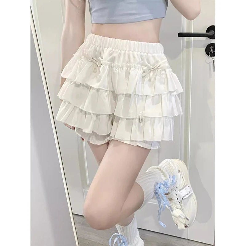 Falda Mini Kawaii con Volados y Lazo — Estilo Y2K Harajuku