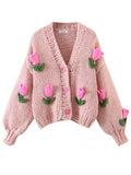 Cárdigan Crochet Morado con Flores 3D — Cuello V