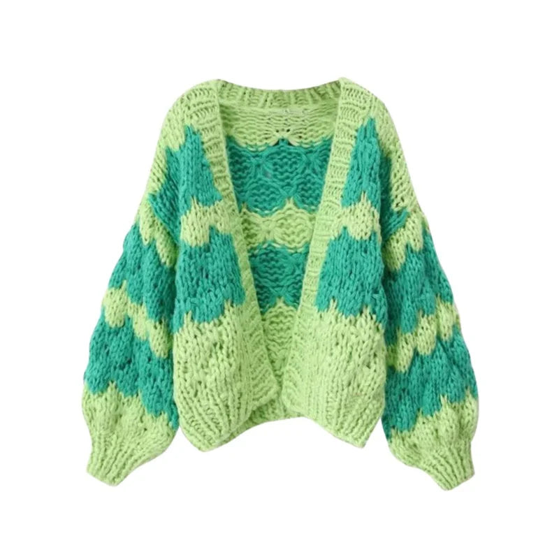 Cárdigan Corto Oversize a Rayas — Color Block Vintage