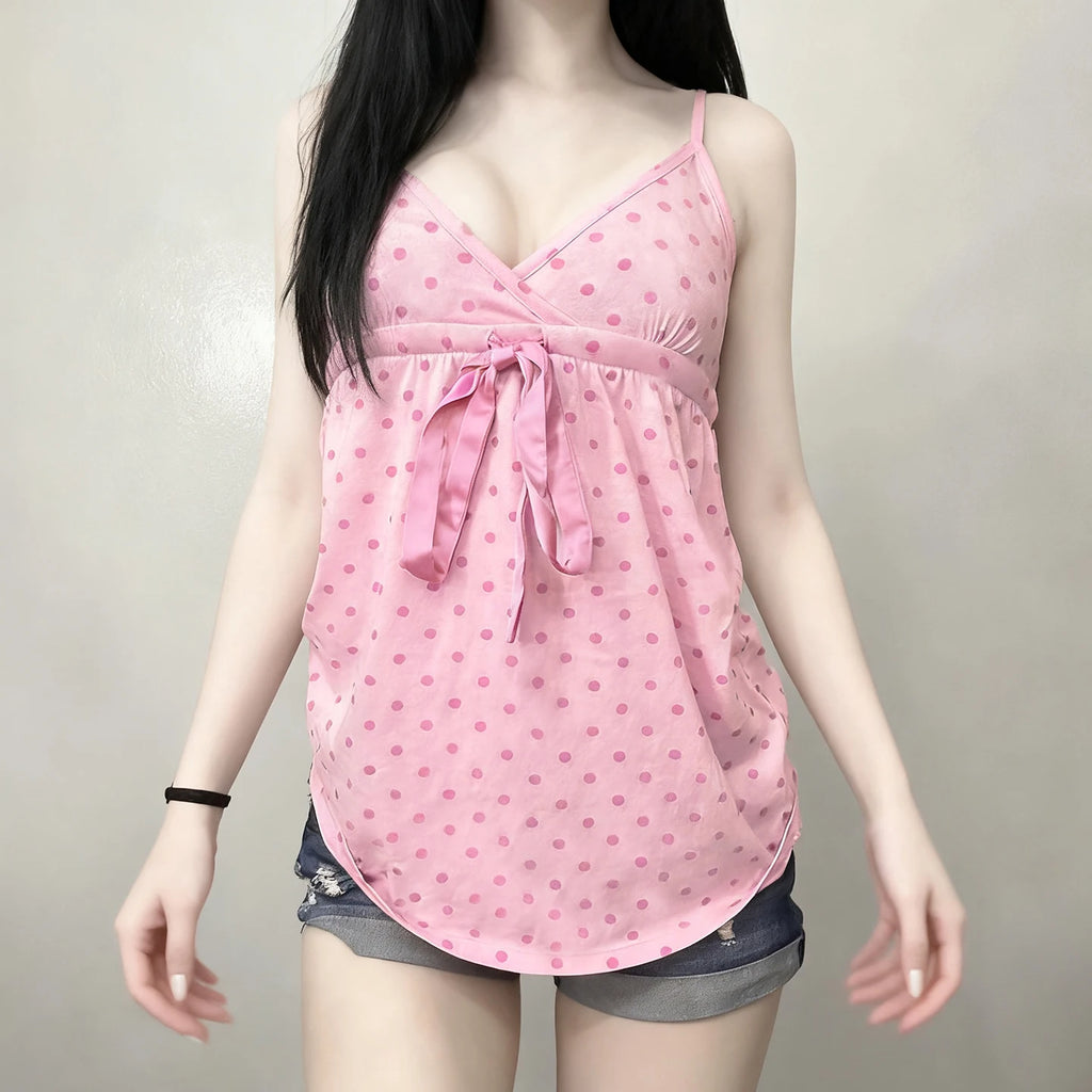Top Camisola de Lunares con Lazo — Escote V