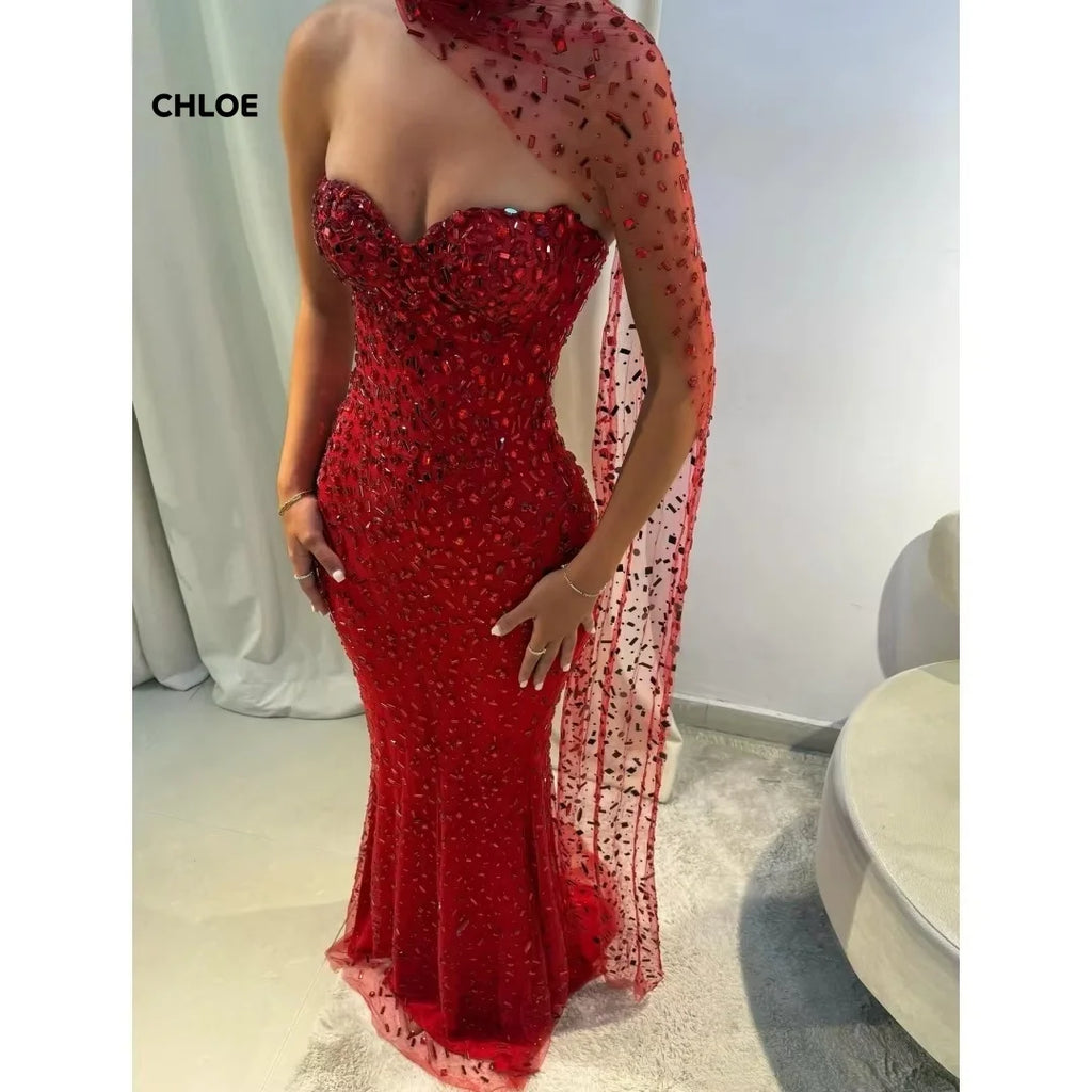 Vestido de Gala Sirena Hombros Caídos — Con Chal a Juego