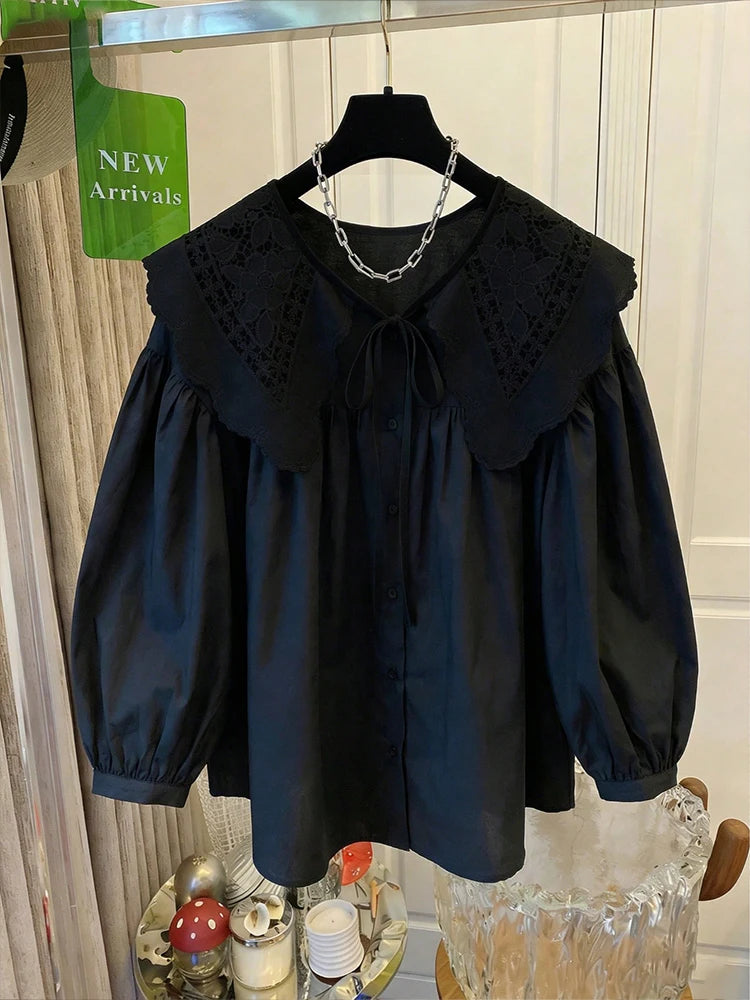 Blusa Cuello Muñeca con Encaje Peter Pan