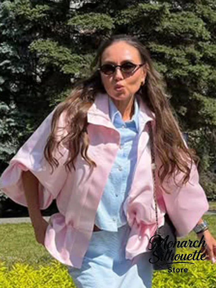 Chaqueta de Satén Plisada — Cintura Ajustable con Cordón