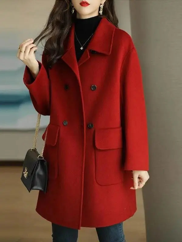 Abrigo de Lana Midi — Estilo Coreano Talla Grande