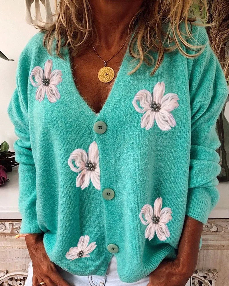 Cárdigan Estampado Cuello V — Botonadura Elegante