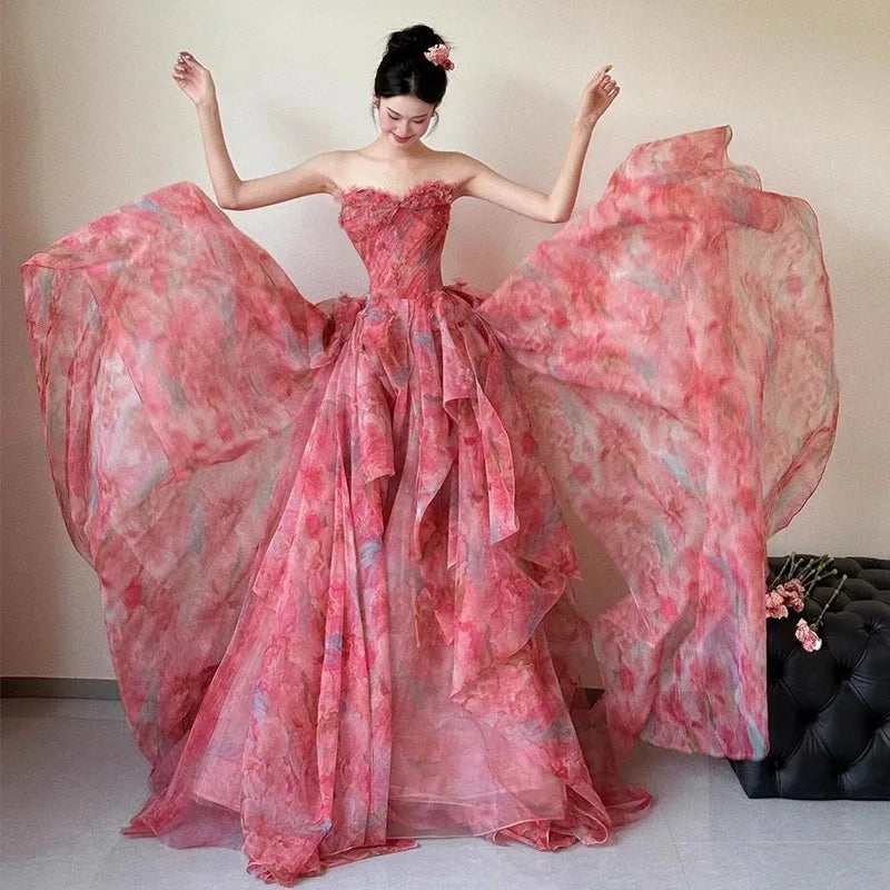 Vestido de Gala Rosa Estilo Princesa — Ocasión de Lujo