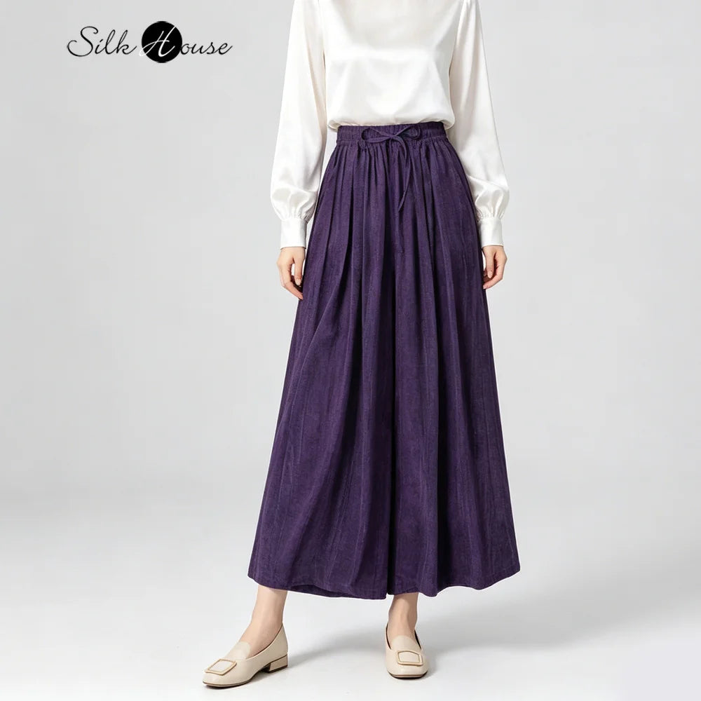 Pantalón de Seda Natural Morado — Cintura Elástica con Tirante