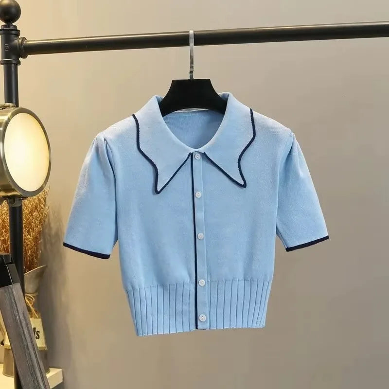 Sweater Color Block con Solapa — Manga Princesa