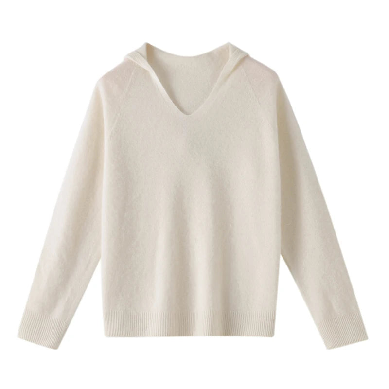 Sweater de Lana Merino con Capucha — Cuello V