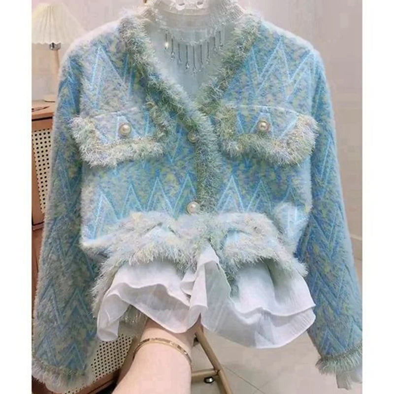 Cárdigan de Terciopelo con Flecos — Estilo Coreano