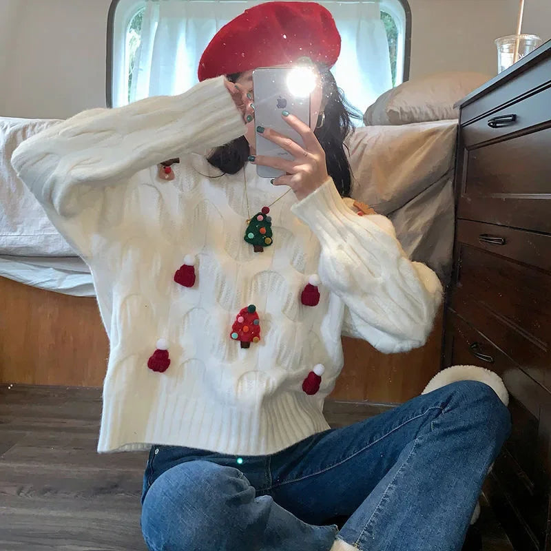 Sweater Tejido Estampado Navideño — Manga Larga