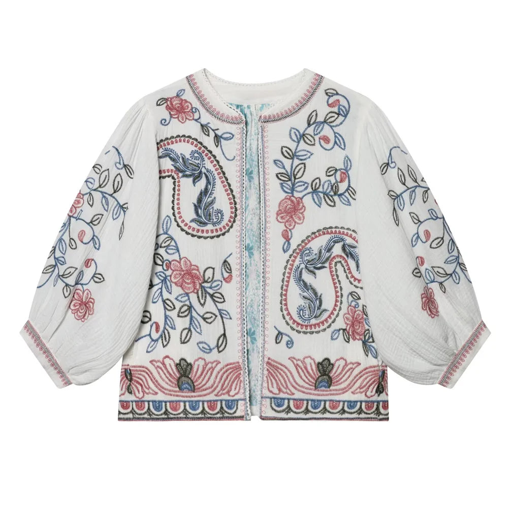 Blusa Boho Bordada Blanca — Manga Farol Abierta