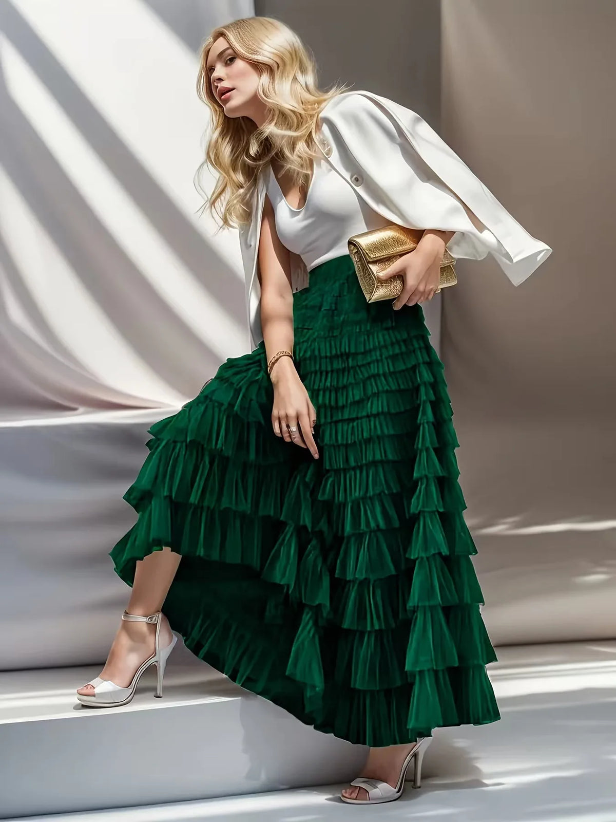 Falda de Tul Multicapa con Volados — Boho Chic
