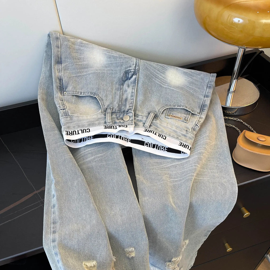 Jeans Boyfriend Rotos Tiro Alto — Efecto Desgastado