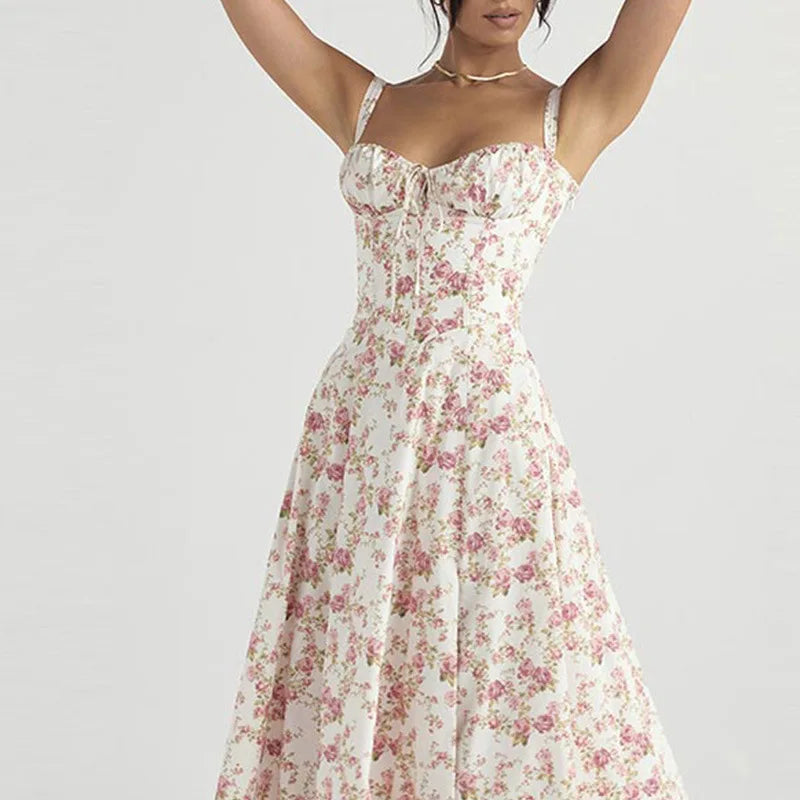 Vestido Midi Floral Manga Globo — Uso Diario