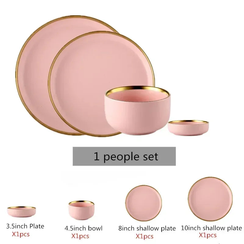 Set de Vajilla Porcelana Borde Dorado
