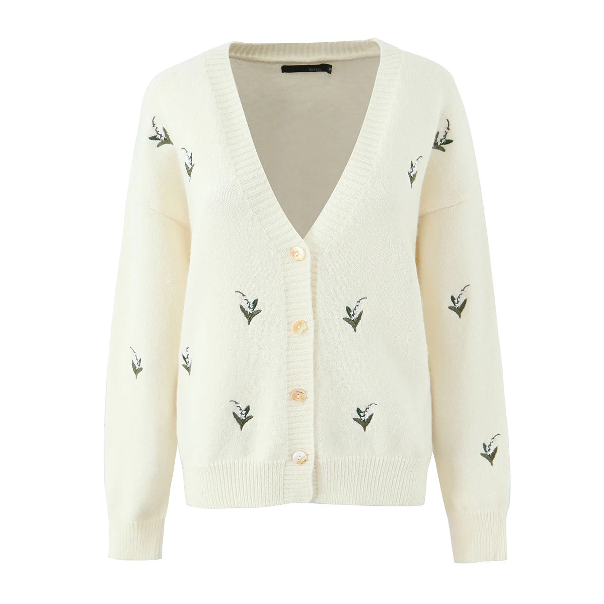 Cárdigan Oversize Bordado Floral — Cuello V Holgado