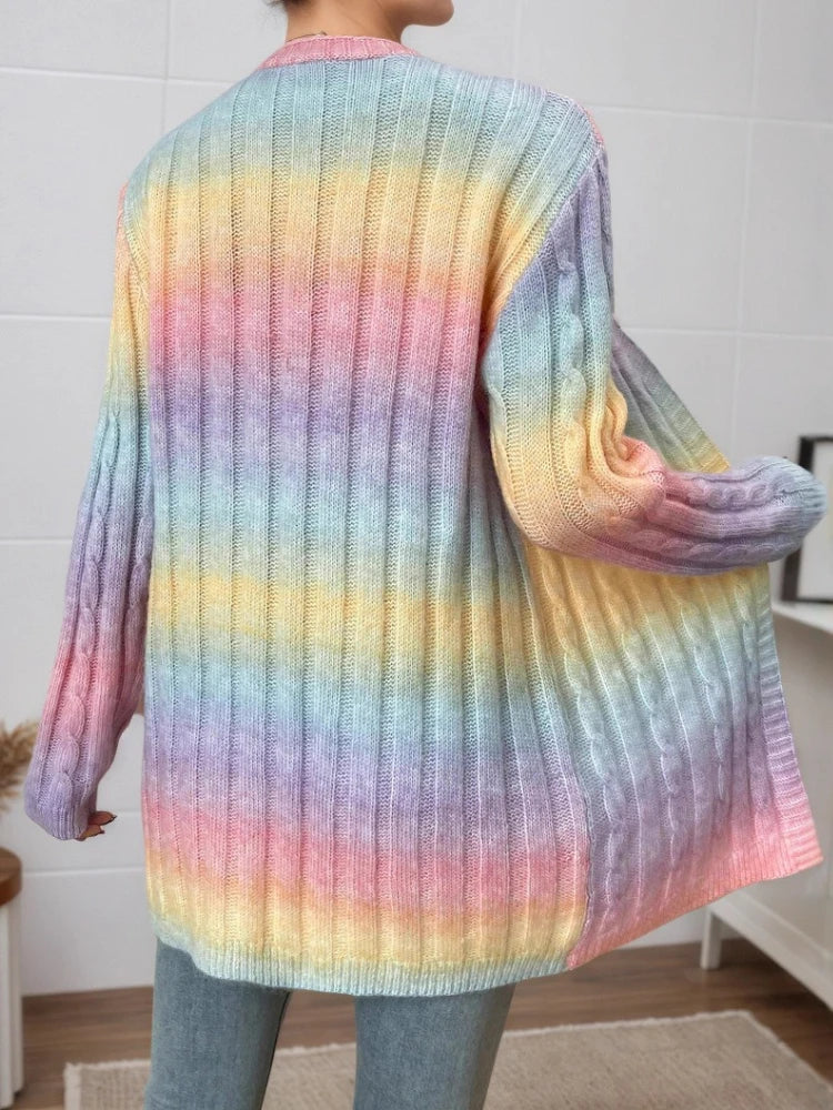 Cárdigan Degradado Arcoiris — Corte Abierto Largo