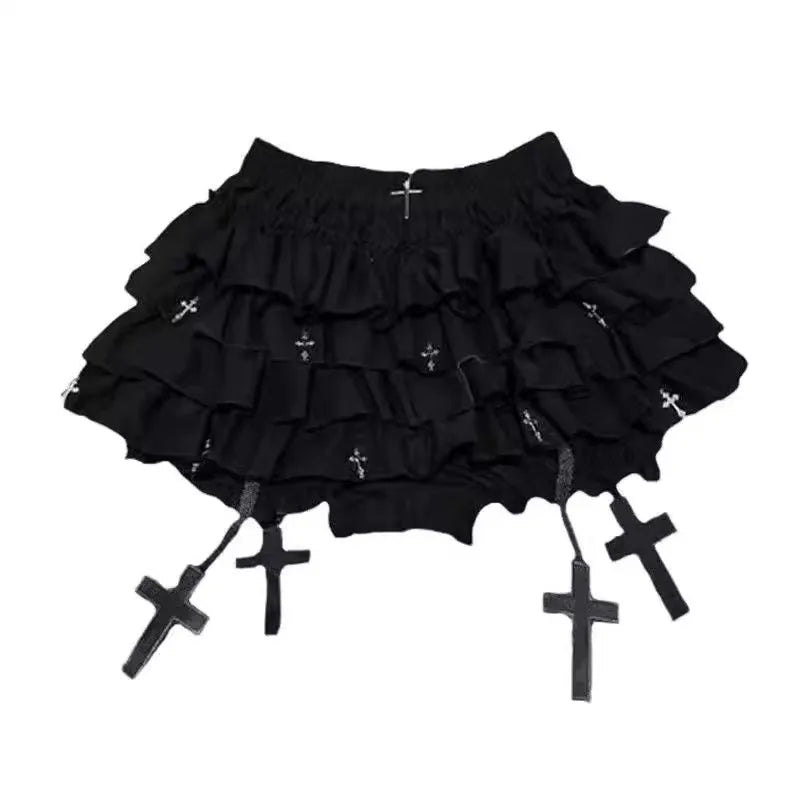 Falda Corta Negra Estilo Gótico — Volumen Abullonado