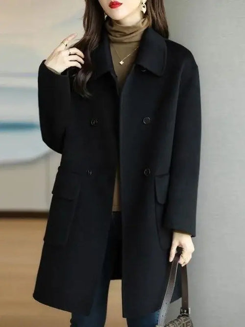 Abrigo de Lana Midi — Estilo Coreano Talla Grande