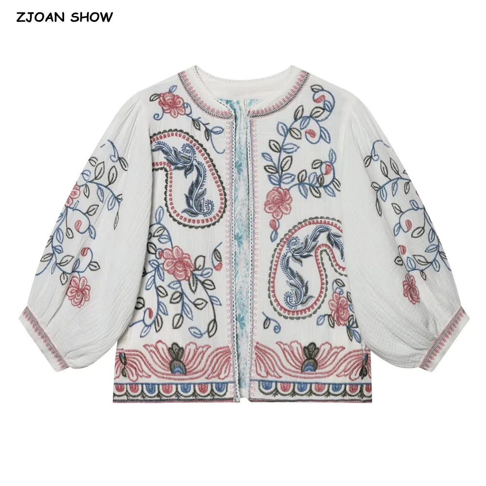 Blusa Boho Bordada Blanca — Manga Farol Abierta