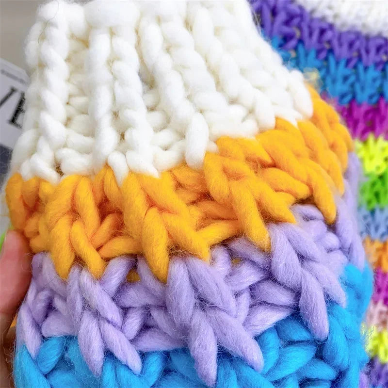 Cárdigan Grueso Multicolor Tejido a Mano