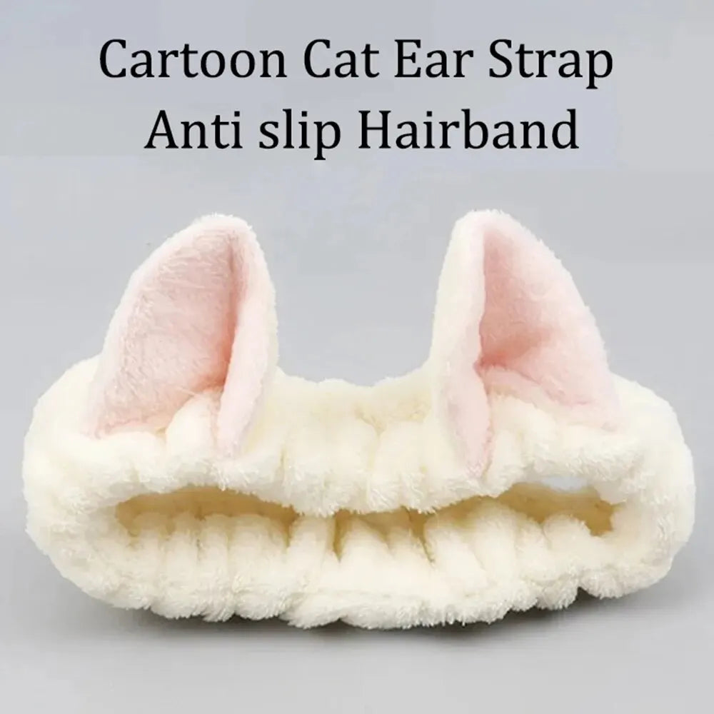 Diadema de Peluche con Orejas de Gato — Para Rutina de Belleza